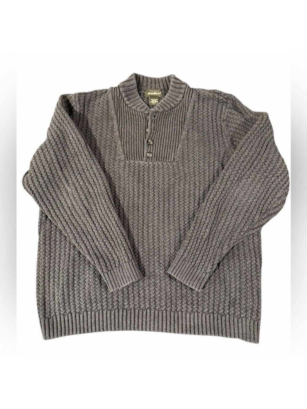 L.L.Bean Organic Cotton Waffle Henley Sweater Faded Black VGC